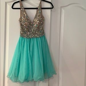 Mint green party dress tulle w/ rhinestone top